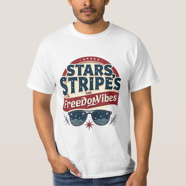T-shirt Étoiles, bandes et vibrations de liberté (Devant)