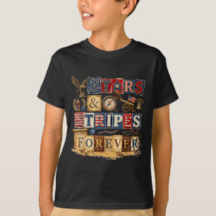 T-shirt Étoiles Bandes Pour Toujours Patriotique Americana