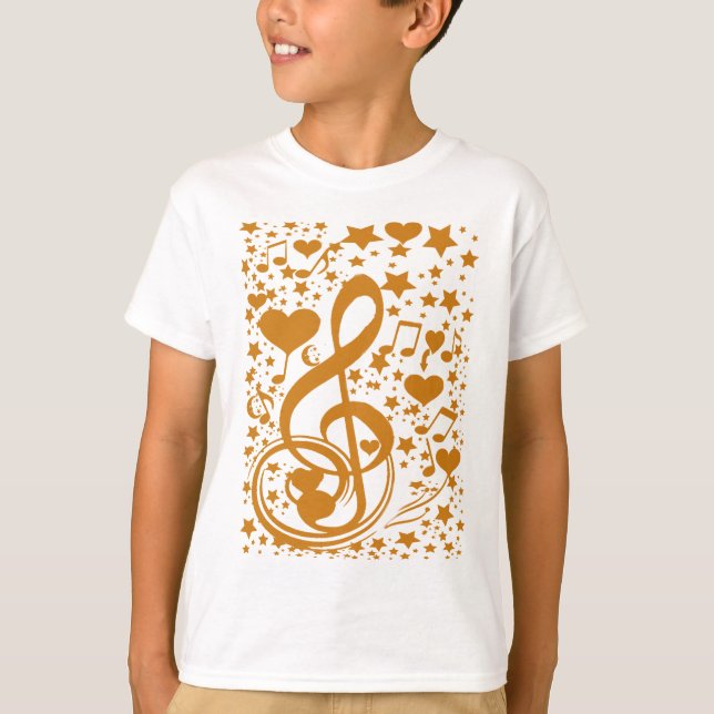T-shirt Étoiles, cœurs et notes de musique, Or_ (Devant)