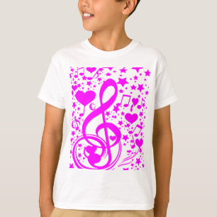 T-shirt Étoiles, cœurs et notes de musique - Rose
