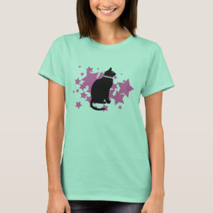 T-shirt Étoiles de rose de chat noir