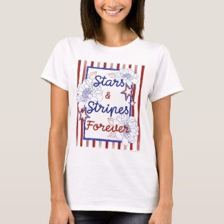 T-shirt Étoiles et bandes pour toujours Floral patriotique