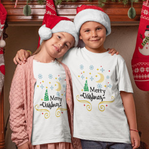 T-shirt Étoiles, lune, flocons de neige et Joyeux enfants 