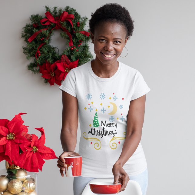 T-shirt Étoiles, Lune, Snowflakes & Joyeux Noël Femmes (Stars, Moon, Snowflakes & Merry Christmas Women's T-Shirt)