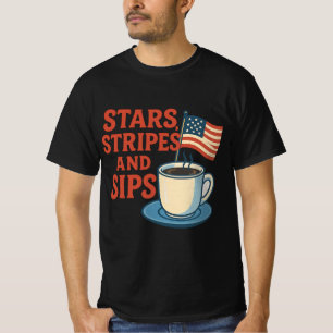 T-shirt Étoiles, Rayures et Gorgées Café Rétro Américain