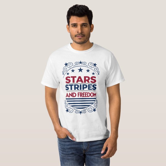 T-shirt Étoiles, rayures et liberté 4 juillet (Devant entier)
