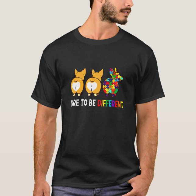 T-shirt Être différent Sensibilisation sur l'autisme Corgi (Devant)