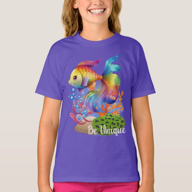 T-shirt Être unique poisson arc-en-ciel (Devant)