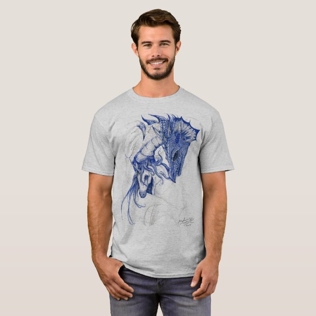 T-shirt Étreindre de licorne et de dragon (Devant entier)