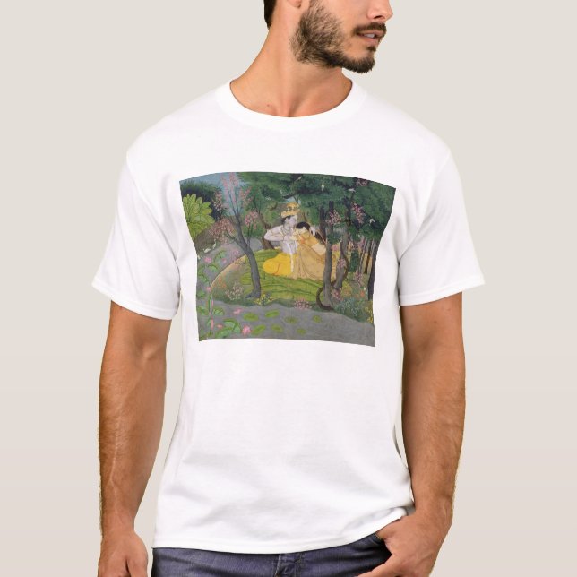 T-shirt Étreinte de Radha et de Krishna dans un verger de (Devant)