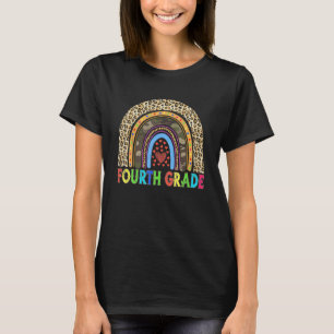 T-shirt Étudiant Leopard de 4e année Arc-en-ciel Retour