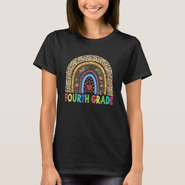 T-shirt Étudiant Leopard de 4e année Arc-en-ciel Retour (Devant)