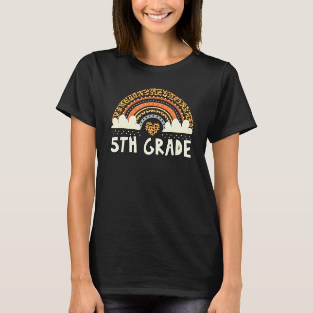 T-shirt Étudiant Leopard De 5e Année De Retour À L'École (Devant)