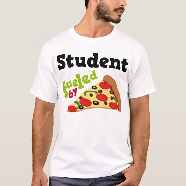 T-shirt Étudiant rempli de combustible par la pizza (Devant)