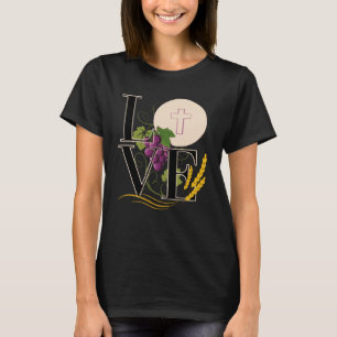 T-shirt Eucharistie AMOUR Typographie Hostie Blé Raisins