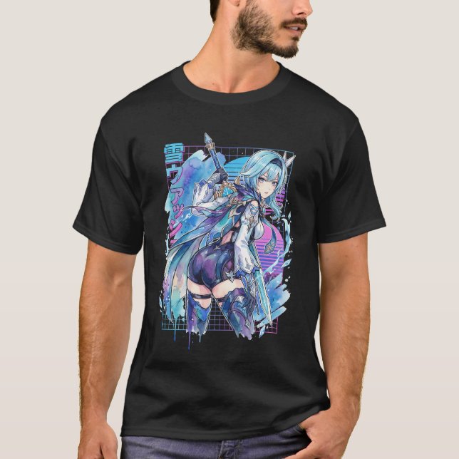 T-shirt Eula Vaporwave Genshin Impact Synthwave Cuissarde (Devant)