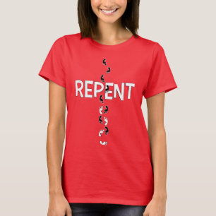 T-shirt Evangélique REPENTEZ Empreintes Croix (blanc/noir)