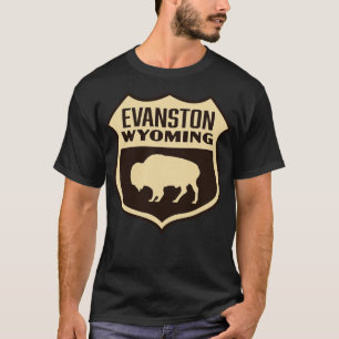 T-shirt Evanston Wyoming Retro Buffalo Shield Tan