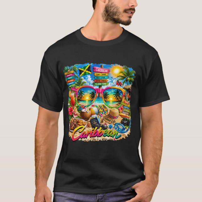 T-shirt Évasion paradisiaque des Caraïbes – Soleil, sable  (Devant)