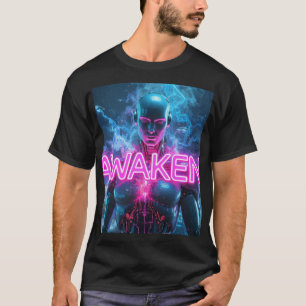 T-shirt ÉVEIL - Robot Cyberpunk Néon Esthétique Spirituel
