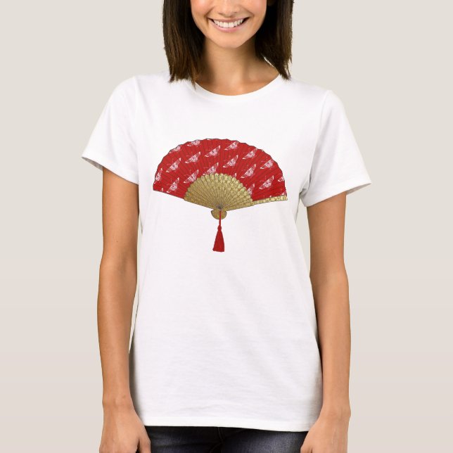 T-shirt Eventail Déco - Papillons, Rouge Foncé et Blanc (Devant)