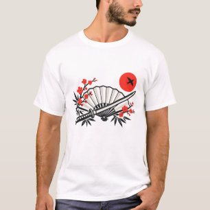 T-shirt Éventail japonais minimaliste pliable Soleil rouge