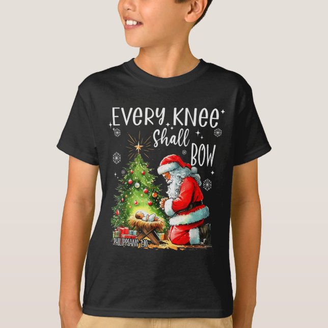 T-shirt Every Knee Shall Bow, Kneeling Santa Baby Jesus Ch (Devant)