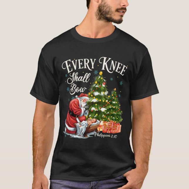 T-shirt Every Knee Shall Bow Santa Christmas Nativity Scen (Devant)