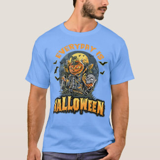 T-shirt Everyday Is Halloween Horror Pumpkin Skeleton Png