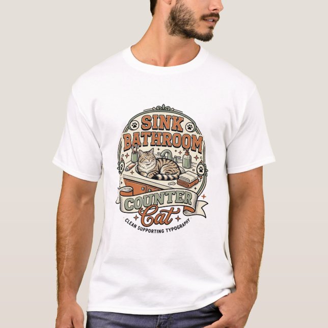 T-shirt Évier Comptoir Salle de Bain Chat Évier Comptoir S (Devant)