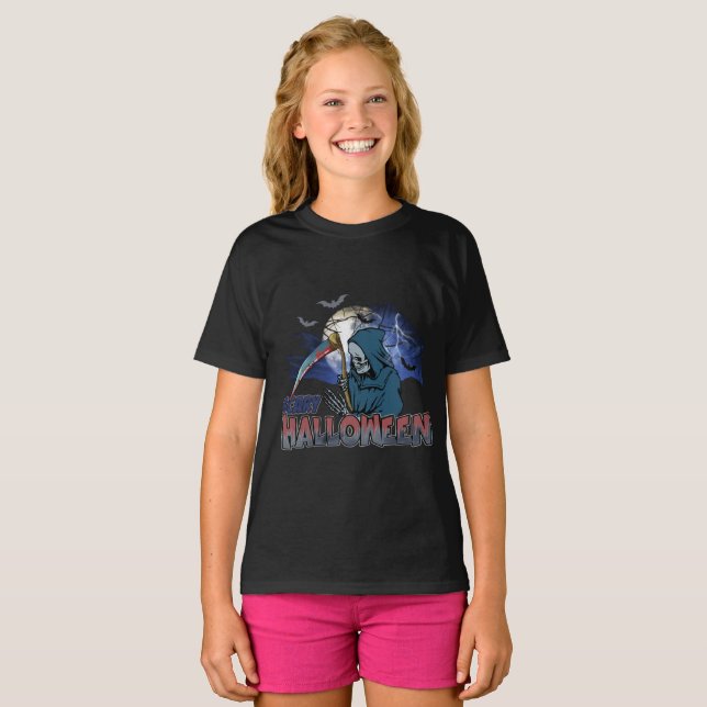 T-shirt Evil Skeleton In Scary Dark Night Halloween (Devant entier)