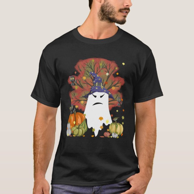 T-shirt Evil Sorcière Fantôme Chat Halloween Citrouille Te (Devant)