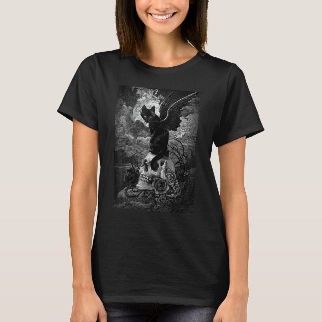 T-shirt Evil Sphynx Chat Crâne Chat Wicca Gothique Gothiqu (Devant)