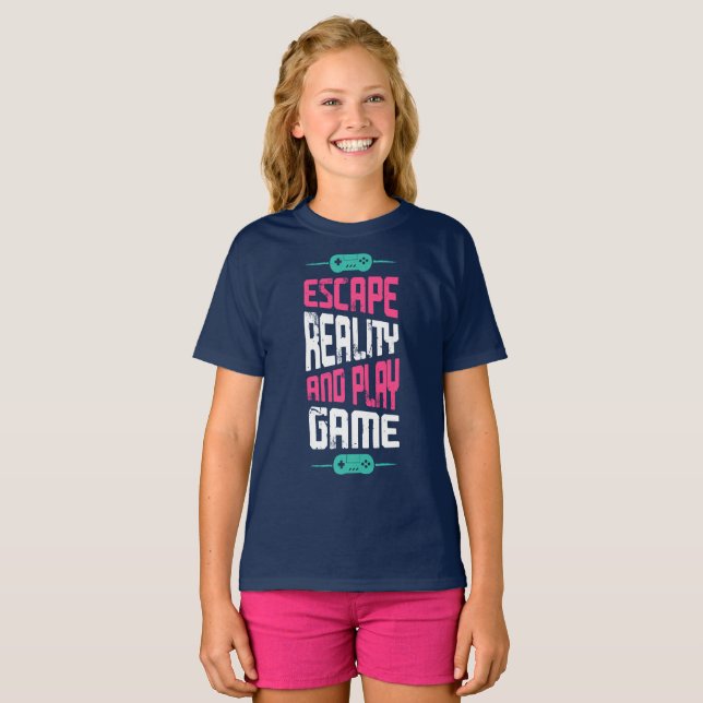 T-shirt Éviter la réalité et jouer au jeu (Devant entier)