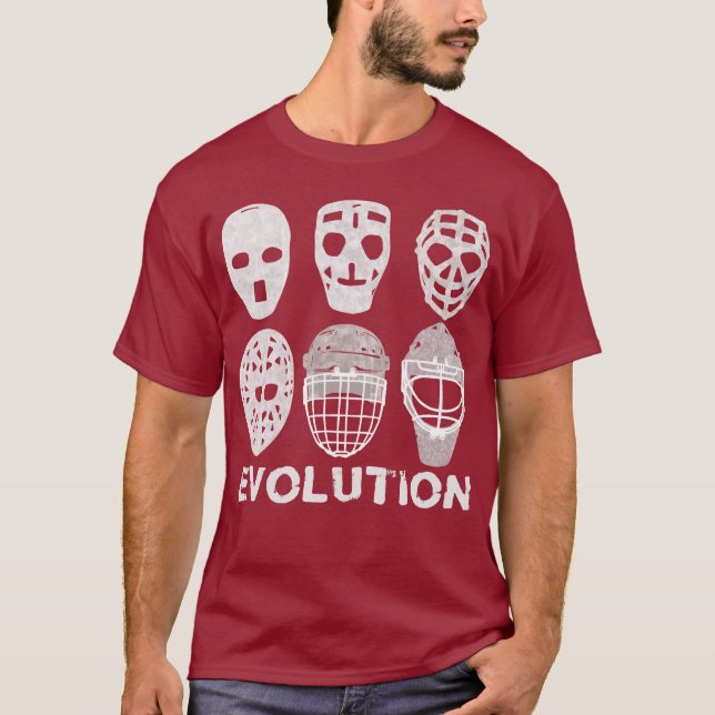 T-shirt Évolution de masque de gardien de but d'hockey (Devant)