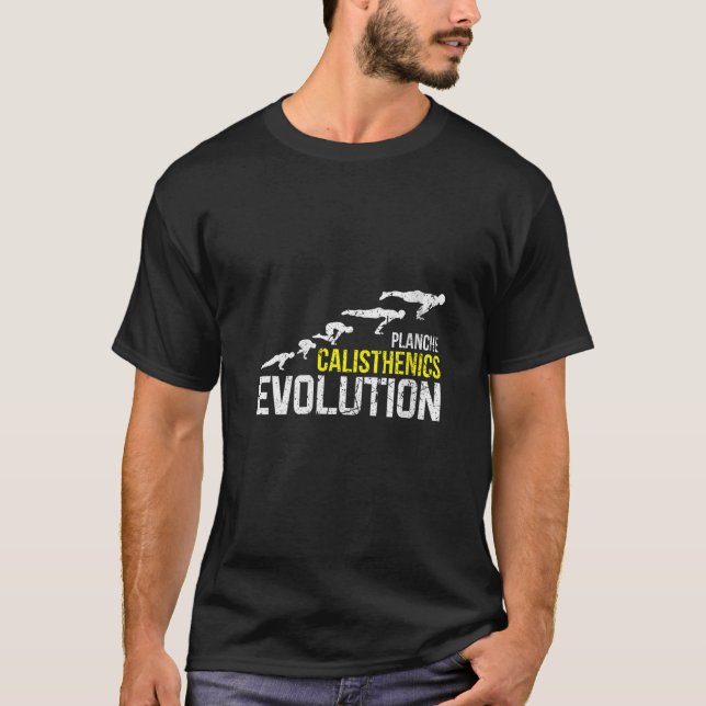 T-shirt Évolution de planche de calisthenics féminine en r (Devant)