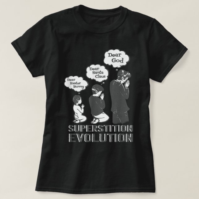 T-shirt évolution de superstition drôle agnostique athée (Design devant)
