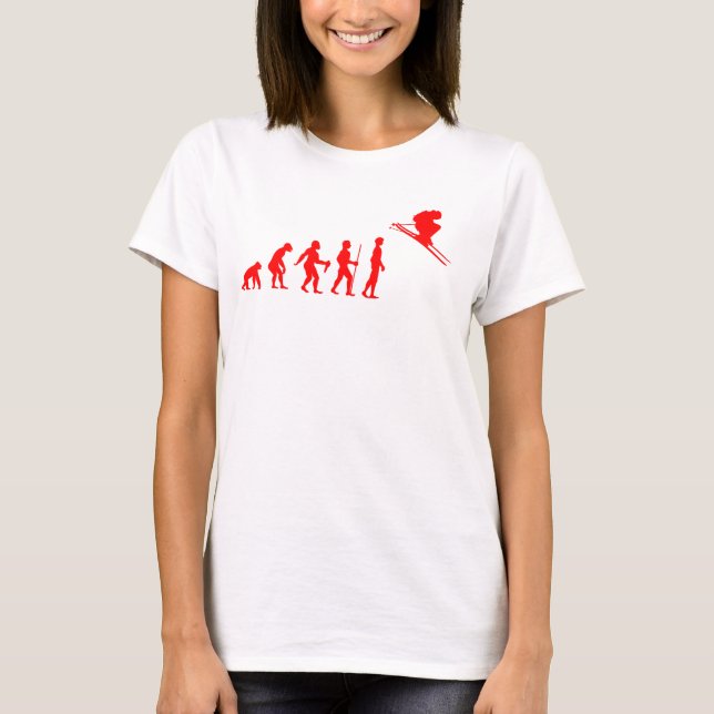 T-shirt Évolution drôle de l'humain en skieur (Devant)