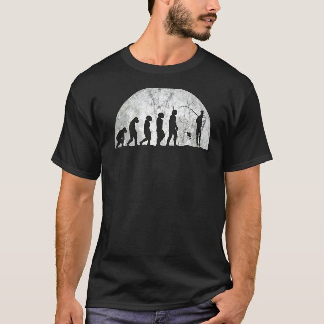 T-shirt Évolution du pêcheur et évolution de l'homme (Devant)