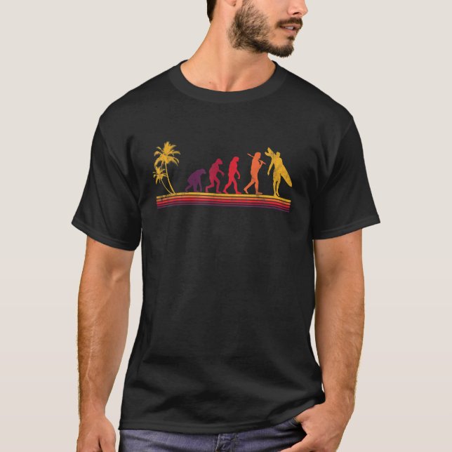 T-shirt Évolution du surf Surfeur rétro palmier Tropical  (Devant)