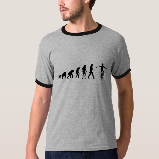 T-shirt Évolution humaine : Montagne Unicycling (Devant)