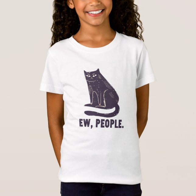 T-Shirt Ew, Gens Drôle Humour Introvert Meowy Chat Noir (Devant)
