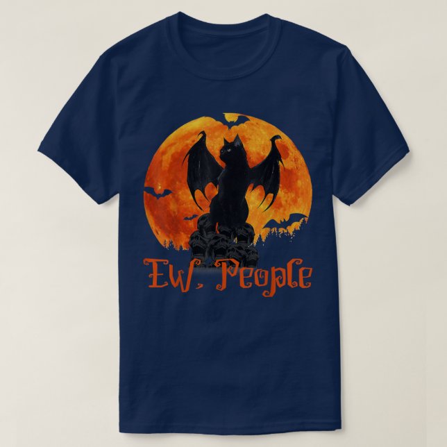 T-shirt Ew People Black Cat Bat Wings Halloween  (Design devant)