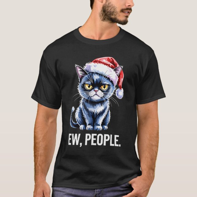 T-shirt Ew People Black Cat Christmas Funny Introvert Holi (Devant)