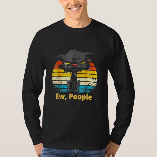 T-shirt Ew People Bored Cat Yellow Eyes Cats Retro (Devant)