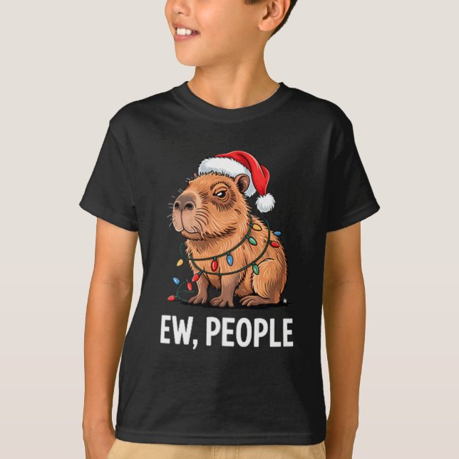 T-shirt Ew People Capybara Christmas Lights Funny Introver (Devant)