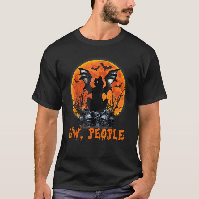 T-shirt Ew Personnes Chat Noir Chat Chat Ailes Halloween C (Devant)
