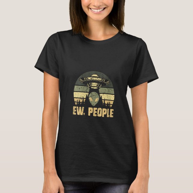 T-shirt Ew Personnes Drôle Alien UFO Distressed V-Neck (Devant)