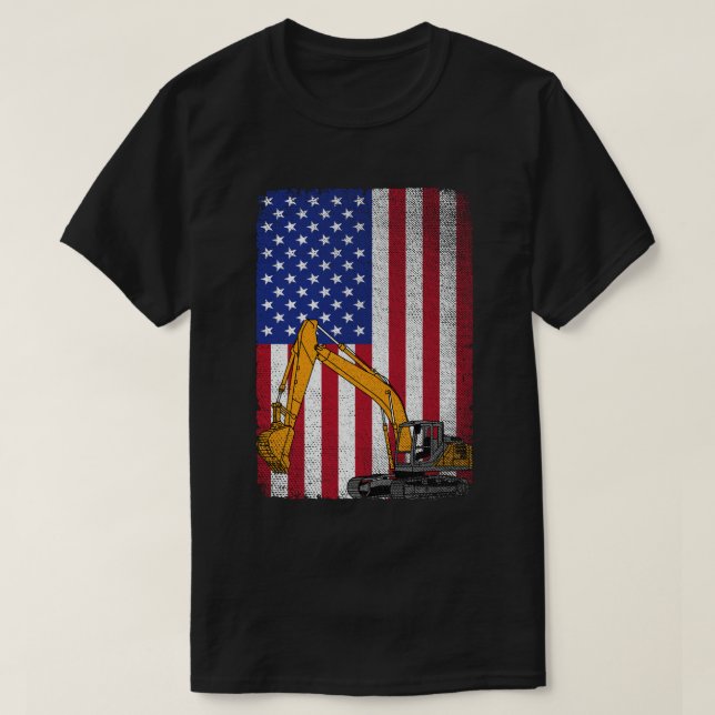 T-shirt Excavateur d'équipement lourd du drapeau américain (Design devant)