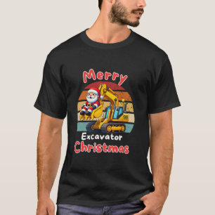 T-shirt Excavateur Retro Père Noël Merry Truck Driver Noël